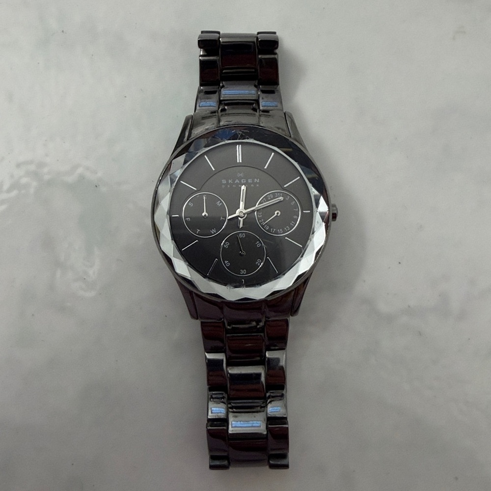 Skagen Silver and Black Chronograph Watch
